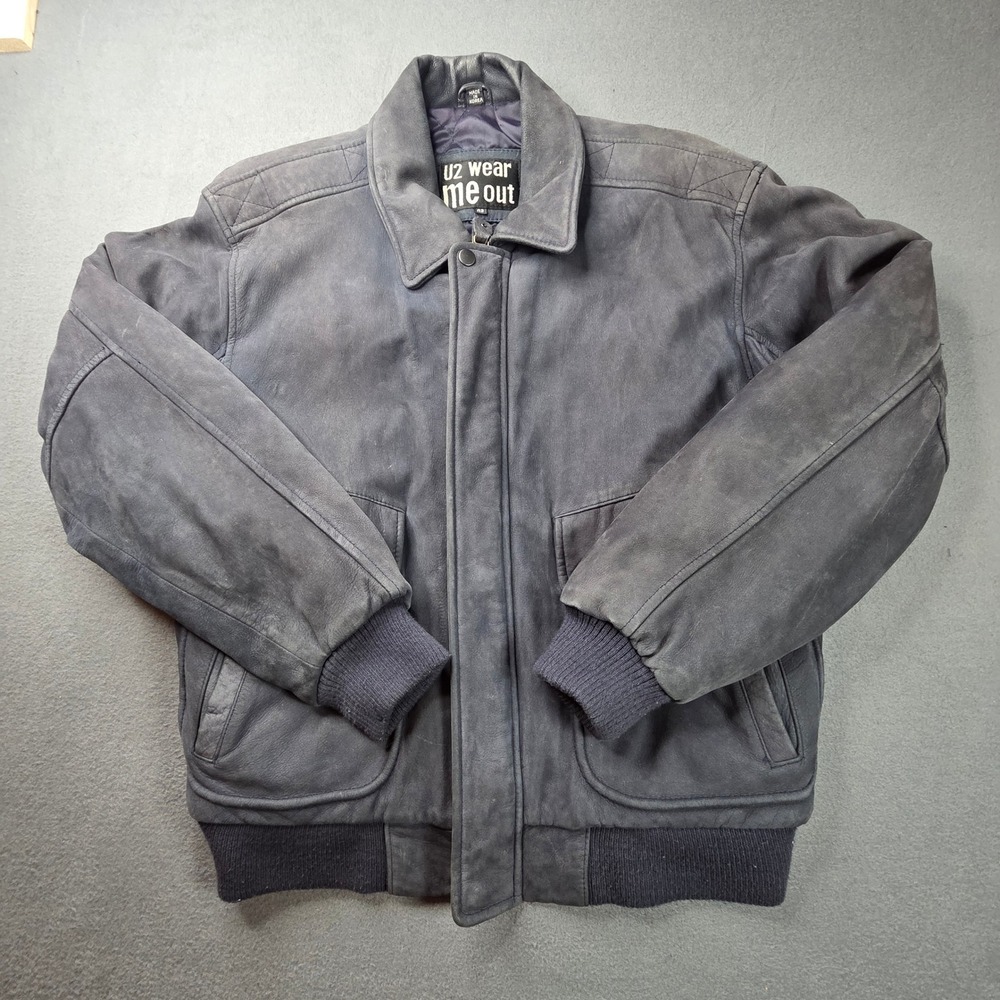 U2 Wear Me Out Vintage Navy Blue Nubuck Leather Bomber Flight Jacket Mens 42